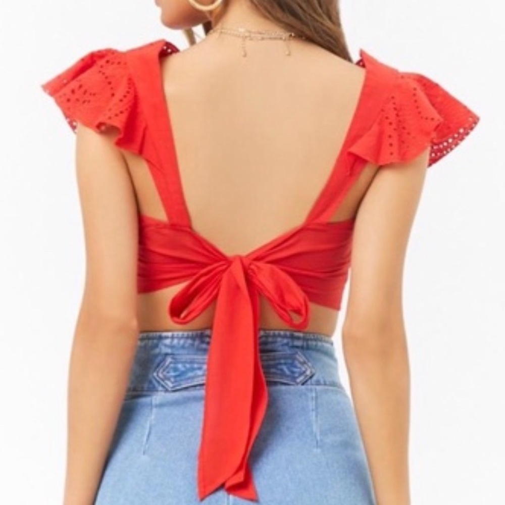 Forever 21 Red Eyelet Ruffle Crop Top - Picture 3 of 6